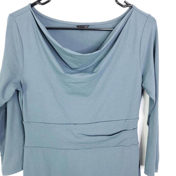 Ann Taylor Dress Womens 4 Cowl Neck Fit Flare Light Blue Waistband Party Event - Picture 2 of 9